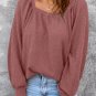 Square Neck Puff Sleeve Waffle Knit Top