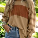 Light French Beige Colorblock Striped Bishop Sleeve Top