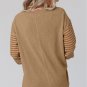 Light French Beige Colorblock Striped Bishop Sleeve Top