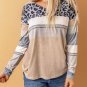 Apricot Leopard Color Block V Neck Top