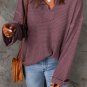 purple Waffle Knit Loose Long Sleeve Top