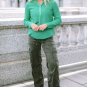 Green Trimmed Neckline Waffle Knit Henley Top