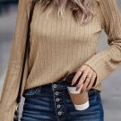 Khaki Ribbed Round Neck Knit Long Sleeve Top