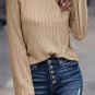 Khaki Ribbed Round Neck Knit Long Sleeve Top