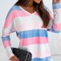 Pink Contrast Striped V Neck Long Sleeve Top