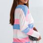 Pink Contrast Striped V Neck Long Sleeve Top