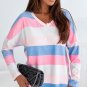 Pink Contrast Striped V Neck Long Sleeve Top