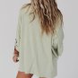 Green Ribbed Roll-tab Sleeve Chest Pocket Oversize Top