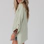 Green Ribbed Roll-tab Sleeve Chest Pocket Oversize Top