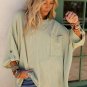 Green Ribbed Roll-tab Sleeve Chest Pocket Oversize Top