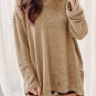 Khaki Waffle Knit High Slits Oversized Top
