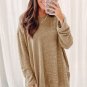 Khaki Waffle Knit High Slits Oversized Top