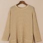 Khaki Waffle Knit High Slits Oversized Top
