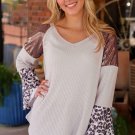 Leopard Sequin Patchwork Bell Sleeve V Neck Tunic Top