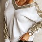 Khaki Sequin Patchwork V Neck Long Sleeve Top