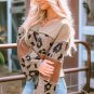 Leopard Colorblock Patchwork V Neck Loose Sleeve Knit Top