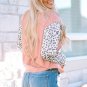 Apricot Colorblock Leopard Sleeve Patchwork Top