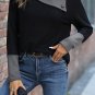 Black Waffle Knit Patchwork Colorblock Asymmetrical Neck Top