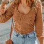 Brown U Neck Textured Long Sleeve Top