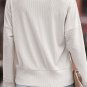 White Ribbed Texture Lace Trim V Neck Long Sleeve Top