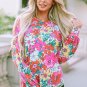 Multicolor Twisted Hollow out Back Floral Long Sleeve Top