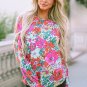 Multicolor Twisted Hollow out Back Floral Long Sleeve Top