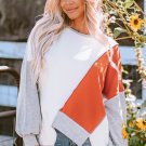 Khaki Colorblock Stitching Irregular Hem Long Sleeve Top
