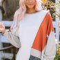 Khaki Colorblock Stitching Irregular Hem Long Sleeve Top