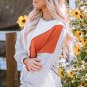 Khaki Colorblock Stitching Irregular Hem Long Sleeve Top