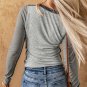 Gray Expose Seam Color Block Ribbed Knit Top