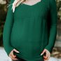 Green Lace Crochet V Neck Long Sleeve Top