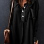 Black Waffle Knit Buttoned Long Sleeve Top