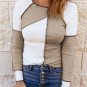 White Irregular Color Block Seaming Trim Rib Knit Top