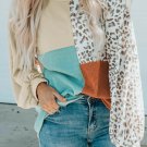 Leopard Patchwork Color Block Ribbed Long Sleeve Top