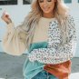 Leopard Patchwork Color Block Ribbed Long Sleeve Top