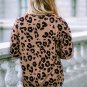 Brown Leopard Split Joint V Neck Long Sleeve Tops