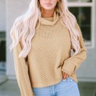 Apricot Solid Waffle Knit Turtleneck Long Sleeve Top