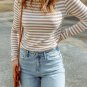 Striped Print Textured Knit Long Sleeve Tee