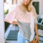 Multicolor Waffle Colorblock Long Sleeve Oversized Top