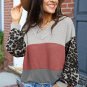 Fiery Red Wild Leopard Contrast Sleeve Colorblock Waffle Knit Top