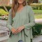 Green Ribbed Expose Seam Bell Sleeve Top