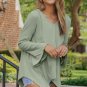 Green Ribbed Expose Seam Bell Sleeve Top