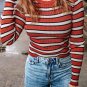 Striped Print Ribbed Knit Slim Fit Top