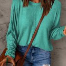 Green Solid Color Patchwork Long Sleeve Top