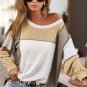 Khaki Exposed Seam Color Block Patchwork Top