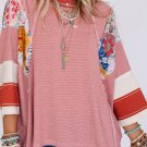 Fiery Red Pinstriped Color Block Patchwork Oversized Top