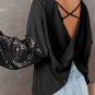 Black Sequin Patchwork Sleeve Open Back Waffle Knit Top