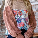 Printed Floral Contrast Colorblock Ribbed Top