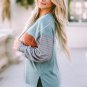 Green Colorblock Striped Bishop Sleeve Top