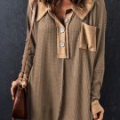 Brown Waffle Knit Buttoned Long Sleeve Top